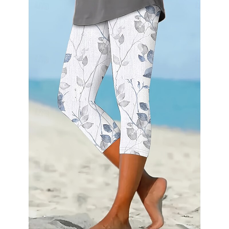 Women's Leggings Capri Pants High Elasticity Fashion Streetwear Full Length High Waist Floral Printing Thermal Warm Breathable Soft  Outdoor Daily White Summer Spring Fall Regular Fit4