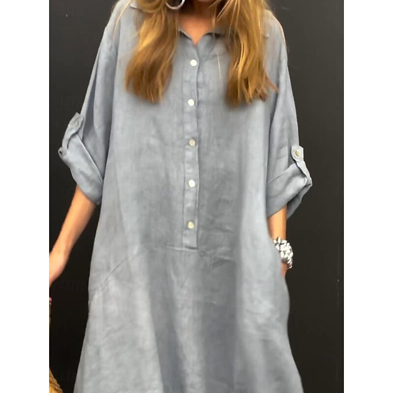 Women's Maxi Dress Shirt Dress Casual Dress Basic Casual Vacation Daily Regular Fit Plain Long Sleeve Shirt Collar Pink Green Gray Summer4