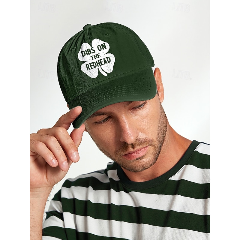 St. Patrick's Day Green Baseball Cap – 'Dibs on the Redhead' Shamrock Design for Men and Women2