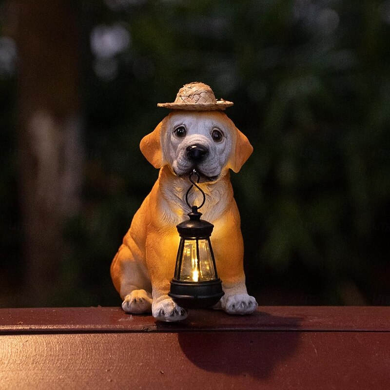 Solar-Powered Dog Statue Light with Retro LED Lantern - Outdoor Garden Decor for Patio, Porch, Balcony, Holiday Decoration3
