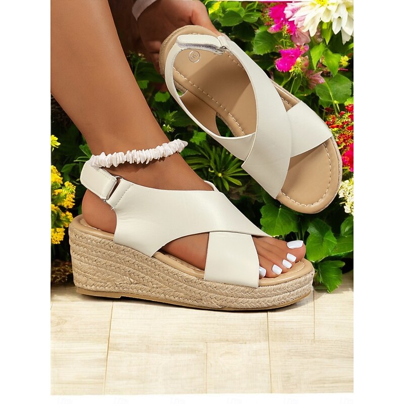 Black Espadrille Wedge Sandals for Women – Stylish Cross-Strap Design, Comfortable Summer Footwear, Perfect for Beach and Casual Outings