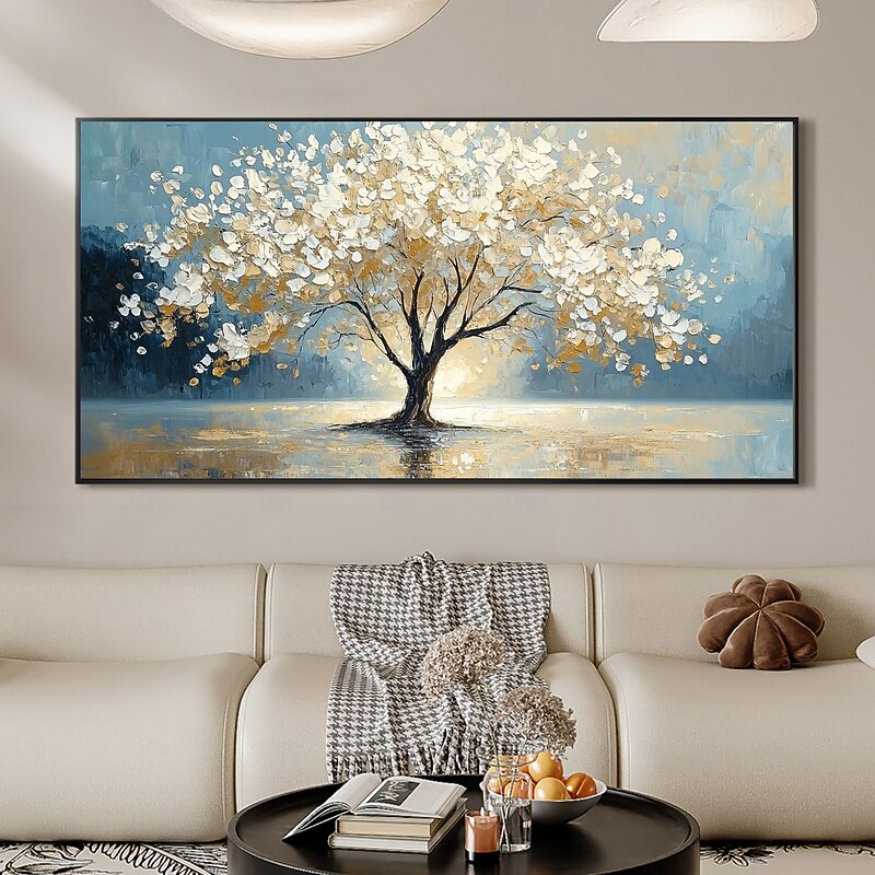 Handmade Original White Tree of Life Painting Oil Painting On Canvas Abstract Blooming Big Tree Wall Art for Home Decor With Stretched Frame/Without Inner Frame Painting2