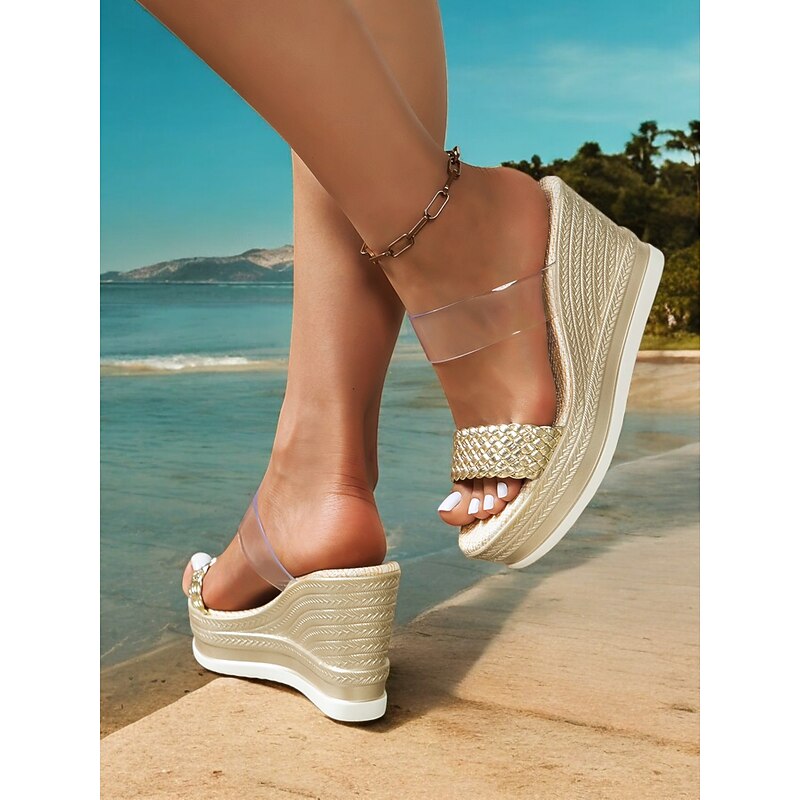 Women's Clear Strap Wedge Platform Sandals – Open-Toe Slip-On High Heel Shoes for Summer Beach & Party Wear4