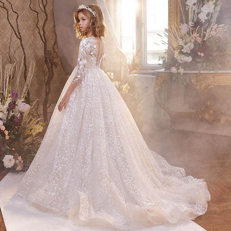 Flower Girl Dress Girls' Formal Dress First Communion Dress Wedding Attire Party Dress Wedding Party Princess Sweet Christmas Carnival Ruched Solid Color Strapless V Neck White 4 years+2