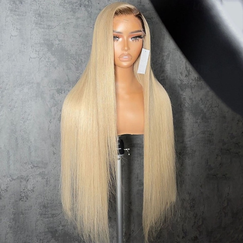 Unprocessed Virgin Hair 5x5 Closure 13x4 Lace Front Wig Free Part Brazilian Hair Straight Blonde Wig 130% 150% Density with Baby Hair Ombre Hair 100% Virgin Pre-Plucked For Women Long Human Hair Lace3