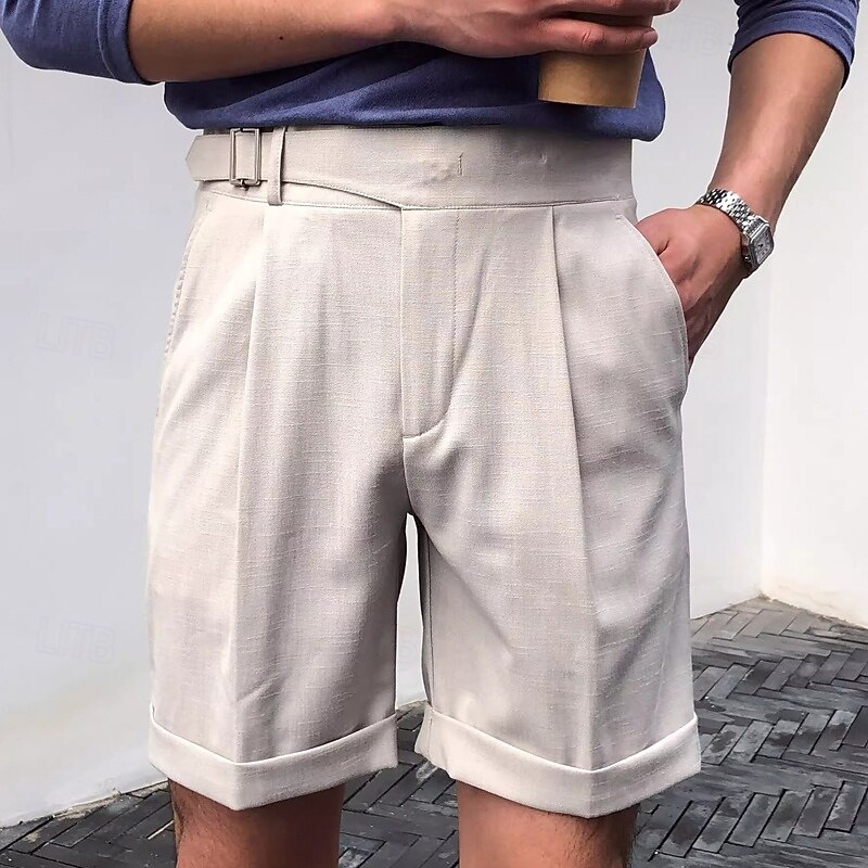 Men's Shorts Dress Shorts Pleated Straight Leg High Rise Plain Moisture Wicking No-Iron Knee Length Office Business Daily Elegant Fashion Navy Blue Apricot - Main Image