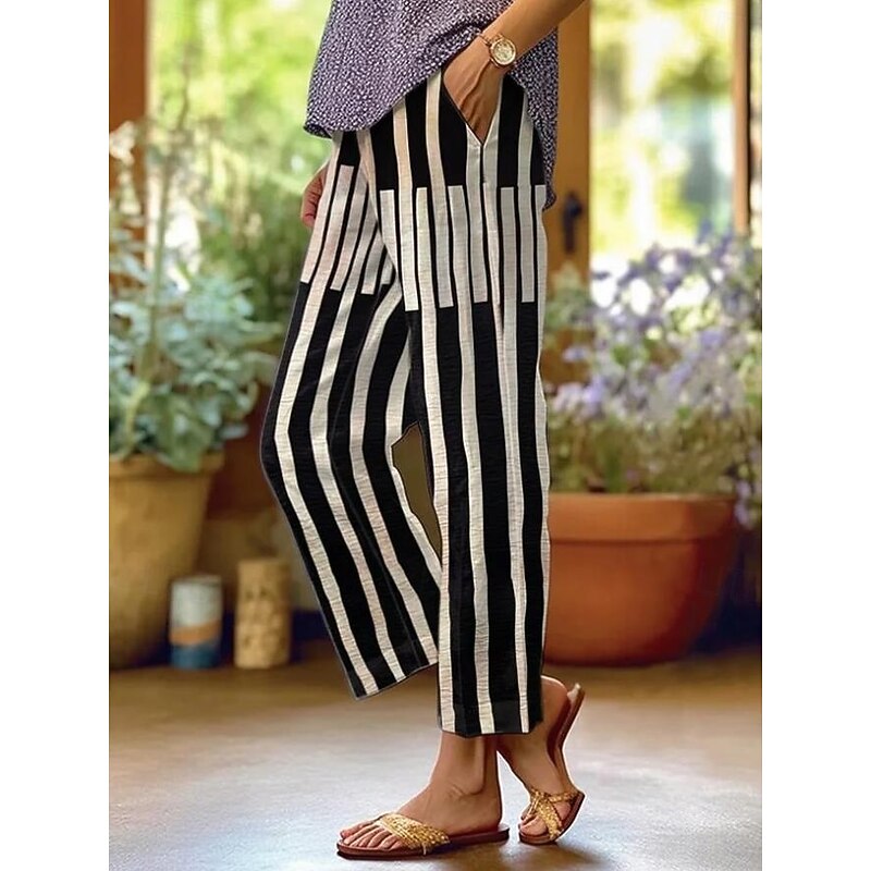 Women's Cotton Linen Pants Baggy Pants Linen Like Fashion Streetwear Full Length High Waist Graphic Geometric Printing Thermal Warm Breathable Soft Micro-elastic Outdoor Daily2