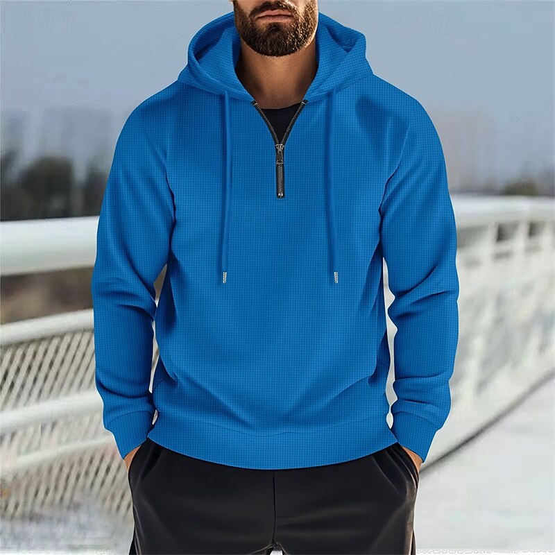 Men's Hoodie Quarter Zip Hoodie Black White Blue Khaki Gray Hooded Plain Drawstring Sports & Outdoor Daily Holiday Polyester Streetwear Basic Casual Spring Fall Clothing Apparel Hoodies Sweatshirts4