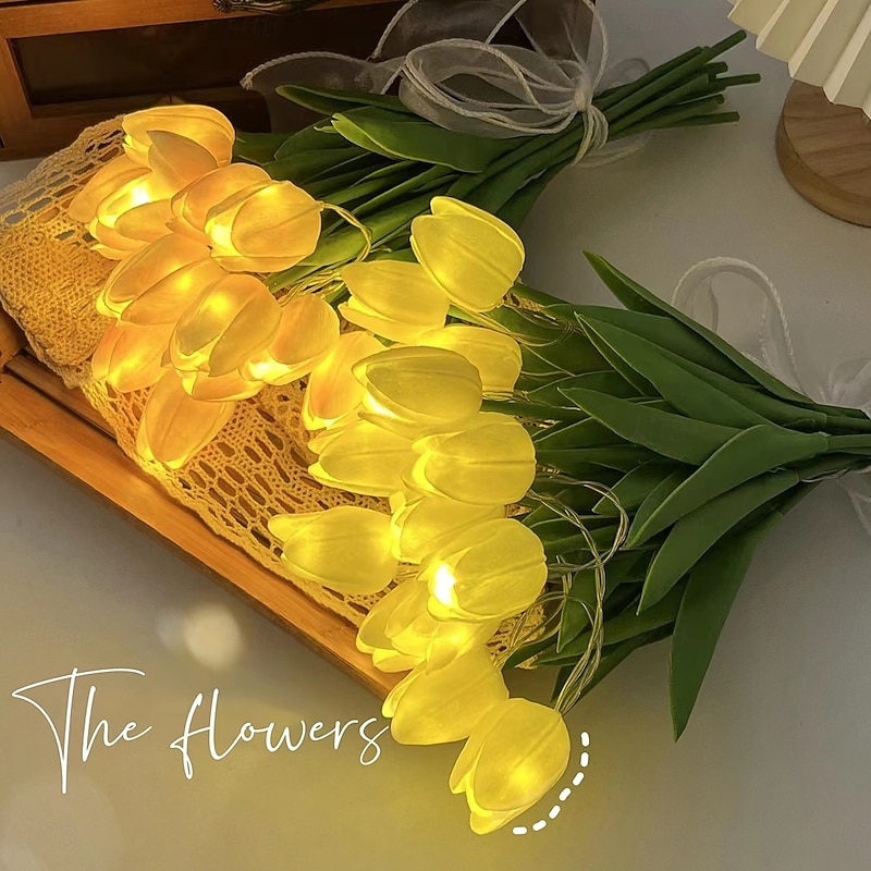 10pcs Tulip Lamp, Ambient Sense Table Lamp, LED Simulation Bouquet Night Light, Room Decoration Bouquet Table Lamp, Hand Bouquet Lamp