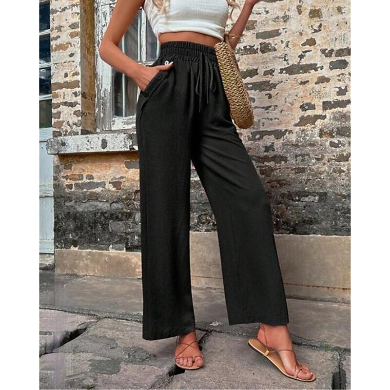 Women's Cotton Linen Shorts Linen-Inspired Pants Cotton Linen Pants Fashion Streetwear Comfort Full Length High Waist Plain Drawstring Elastic Waist Straight Leg Comfy Outdoor Comfortable Street4
