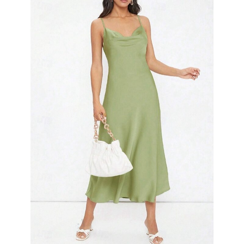 Women's Midi Dress Boho Chic Dresses Bohemia Stylish Sexy Loose Fit Solid Color Sleeveless Strap Light Green Wine Purple Green Summer2