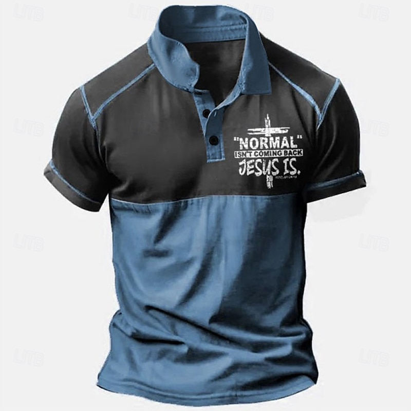 Men's Short Sleeve Christian Faith Polo Shirt featuring "NORMAL ISN'T COMING BACK JESUS IS." Revelation 1:7 Graphic2