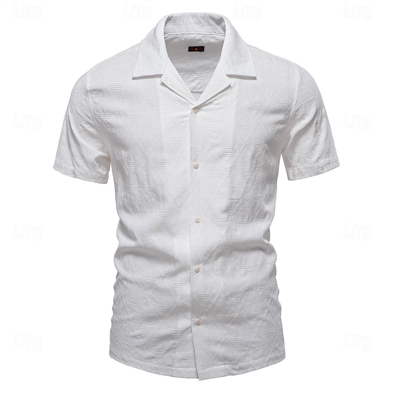 Men's Shirt Black White khaki Short Sleeve Solid Color Cuban Collar Outdoor Causal Buttons Clothing Apparel Daily Casual Daily Leisure