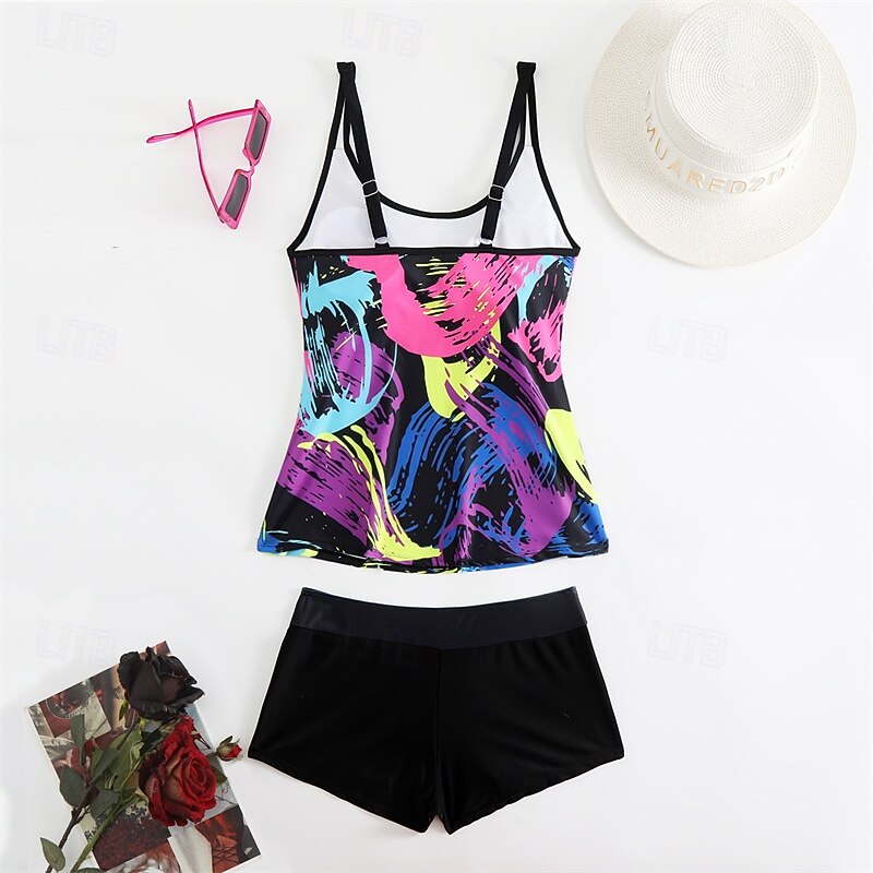 Women's Tankini Two Piece Swimsuit Racerback Swimwear Swimwear Yellow Blue Breathable Quick Dry Lightweight Sleeveless - Swimming Surfing Beach Summer Spring3