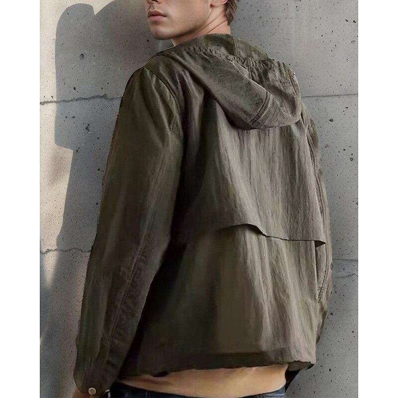 Men's Lightweight Jacket Outdoor Jacket Summer Jacket Windbreaker Vacation Daily Pocket Summer Spring Plain Fashion Classic Hooded Regular Green Khaki Gray Jacket2