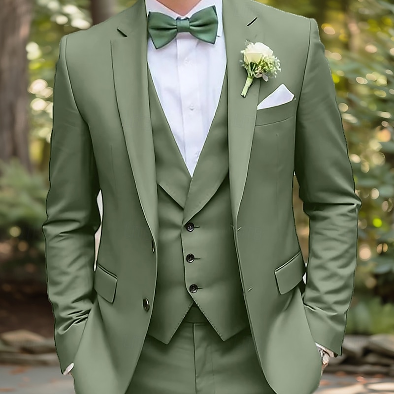 Men's Wedding Business Suits Sage Dark Green Fashion Party Solid Colored Standard Fit 3 Piece Single Breasted Two-buttons2