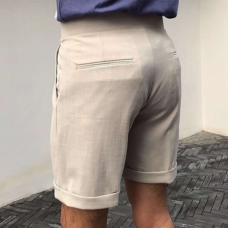 Men's Shorts Dress Shorts Pleated Straight Leg High Rise Plain Moisture Wicking No-Iron Knee Length Office Business Daily Elegant Fashion Navy Blue Apricot4