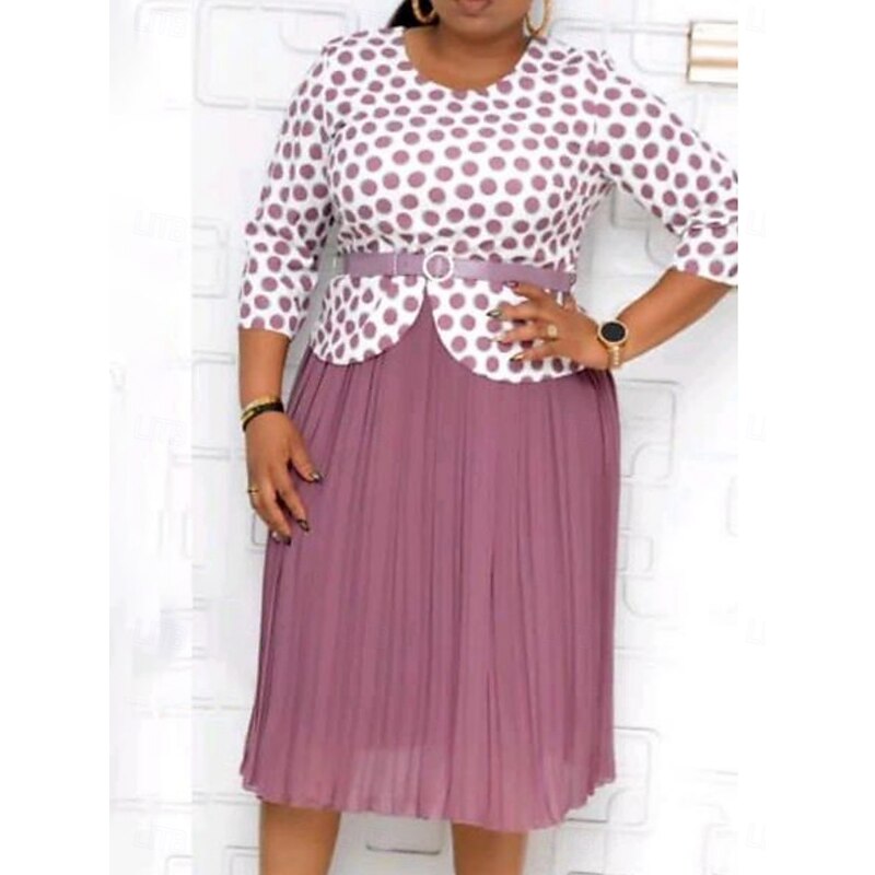 Women's Dress Set Casual Dress Skirt Set Casual Polka Dot Patchwork Print Midi Dress 3/4 Length Sleeve Crew Neck Outdoor Daily Pink Summer Spring Regular Fit3