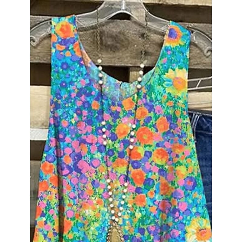 Women's Camisole Tank Top Floral Casual Sleeveless V Neck Regular Tops Daily Print Green Summer2