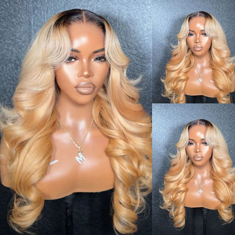 Remy Human Hair 5x5 Closure 13x4 Lace Front Wig Middle Part Brazilian Hair Wavy Blonde Wig 130% 150% Density with Baby Hair Ombre Hair Glueless Pre-Plucked For Women Long Human Hair Lace Wig