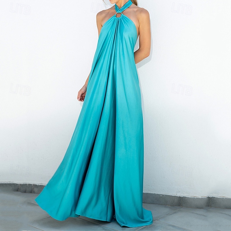 Women's Long Dress Maxi Dress Casual Dress Satin Dress Summer Dress Halter Neck Dress Fashion Outdoor Holiday Date Regular Fit Plain Sleeveless Halter Neck Light Green Blue Orange Summer Spring2
