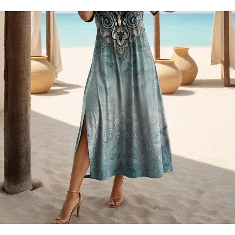Women's Maxi Dress Casual Dress Casual Daily Loose Fit Geometric Short Sleeve Crew Neck Teal Black White Red Summer3