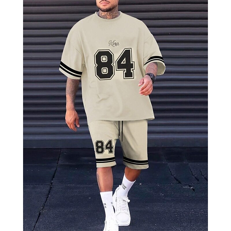 Men's Tracksuit T shirt & Shorts Set Outfit Set Basketball Set Crew Neck Outdoor Daily Sports Pocket Drawstring 2 Piece Color Block Number Black / White Black Yellow Polyester Activewear Fashion4