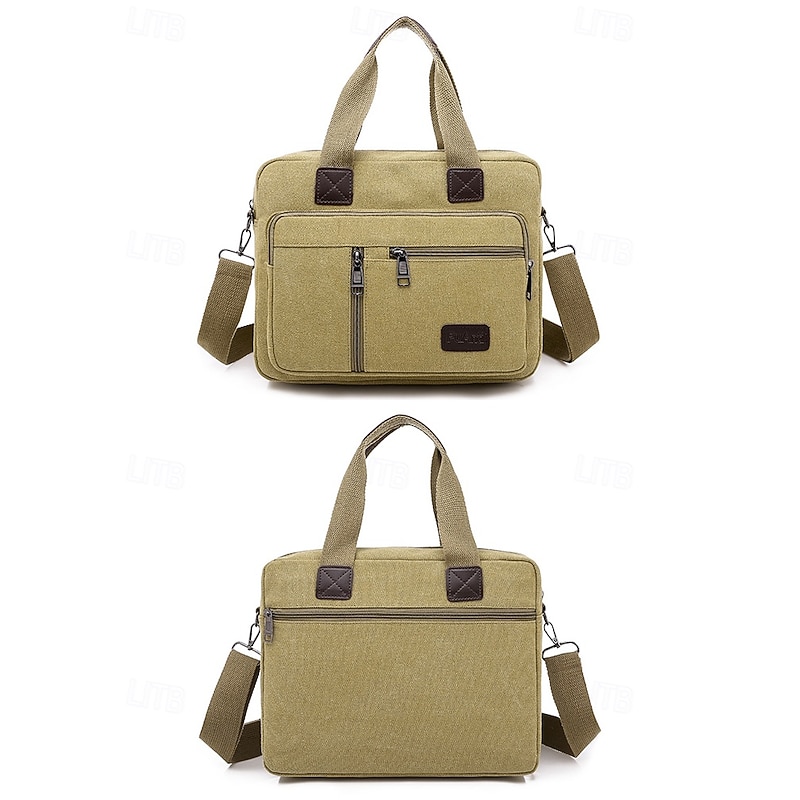 Men's Casual Canvas Messenger Bag with Multiple Zipper Pockets, Adjustable Shoulder Strap, Stylish Khaki Color, Ideal for Work, Travel and Everyday Use4