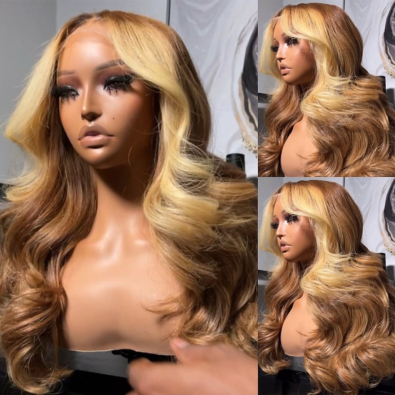Remy Human Hair 5x5 Closure 13x4 Lace Front Wig Middle Part Brazilian Hair Loose Wave Multi-color Wig 130% 150% Density Ombre Hair Highlighted / Balayage Hair Natural Hairline Glueless Pre-Plucked For
