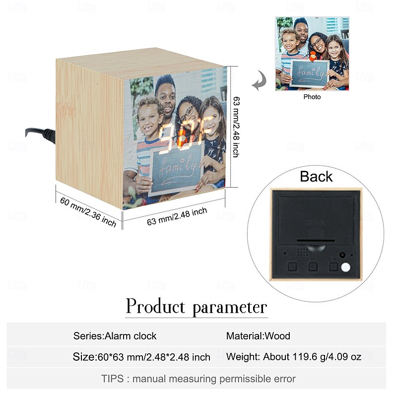 Personalized Photo Wooden Cube Clock Custom Best Gift for Mom - Customized Night Light, Stylish Home Decor for Birthdays and Anniversaries, Modern Minimalist Gift4