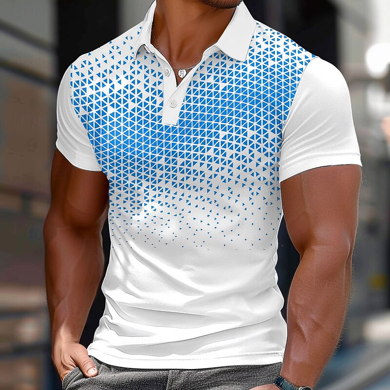 Men's Geometic Polo Short Sleeve Polo Shirts Collared Shirts Casual School Outdoor Daily Wear Home Wear 3D Print Summer Spring Fall Blue Orange Gray