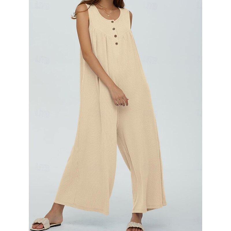 Women's Normal Jumpsuit Active Solid Color Sleeveless U Neck Buttons Pocket Vacation Daily Regular Fit Black Navy Blue Blue Summer4