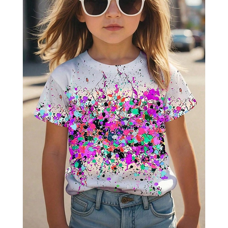 Girls' 3D Graphic Tee Short Sleeve Summer Spring Fashion Basic Kids 4-12 Years Crew Neck Outdoor Casual Daily Regular Fit2