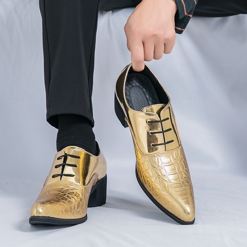 Men's Oxford Shoes - Metallic Patent Leather with Stone Texture Embossing, Elegant Formal Footwear for Men, Perfect for Weddings, Business & Special Occasions3