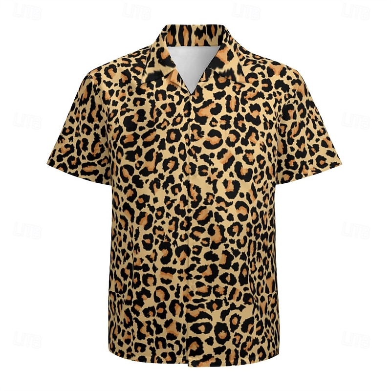 Retro Vintage 1970s Shirt Aloha Shirt Hippie Disco Leopard Fancy Dress Men's Vacation Party Pride Parade Adults' Shirt4