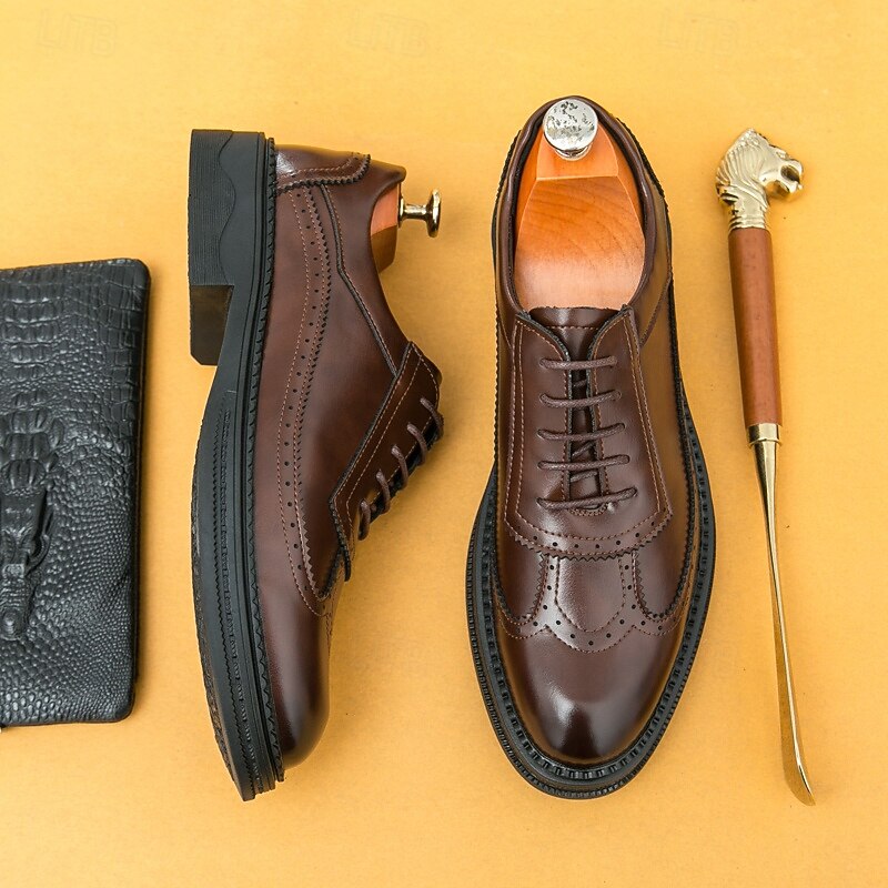 Men's Red-Brown Oxford Shoes - Faux Leather with Brogue Perforation Detailing, Classic Formal Footwear for Men, Perfect for Weddings, Business Meetings & Special Events3