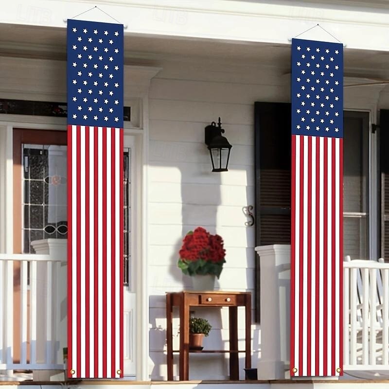 Patriotic Decorations 4th of July Decorations Outdoor Hanging American Flag Banners Porch Sign for Veterans Memorial Labor Presidents Flag Election Day