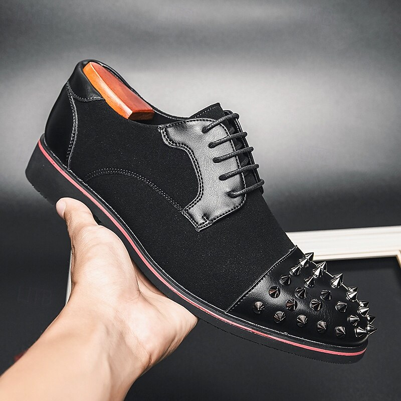 Men's Derby Shoes - Faux Leather & Suede Blend with Rivet Details, Stylish Casual Footwear for Men, Perfect for Office, Party & Daily Wear3