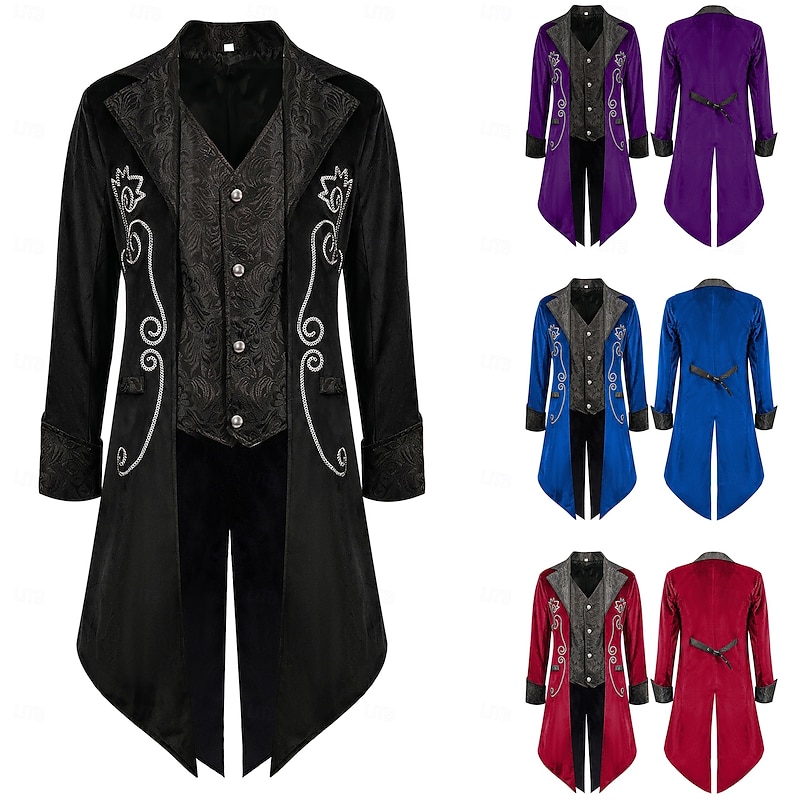 Retro Vintage Punk & Gothic Medieval Coat Tailcoat Prince Nobleman Jacquard Fancy Dress Men's Royal Steampunk Masquerade Party Adults' Coat