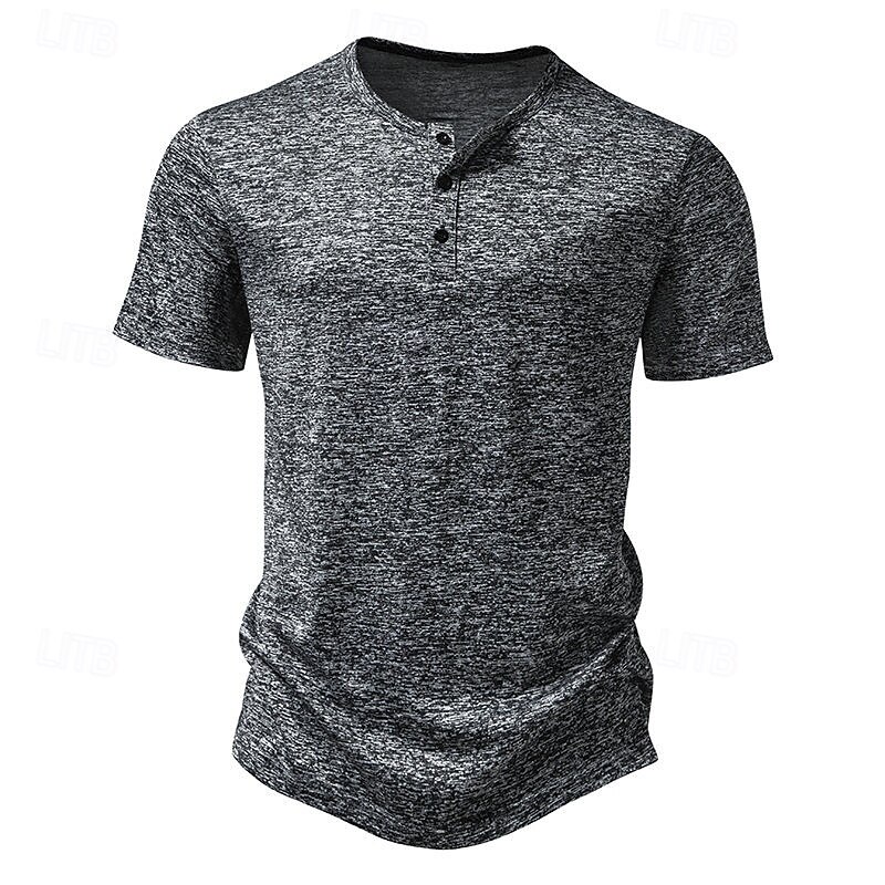 Men's Henley Shirt Tee Sports T-Shirt Short Sleeve Solid Color Plain Active Buttons Henley Outdoor Casual Daily Summer Spring &  Fall Red Dark Gray Light Grey Henley T-Shirt4