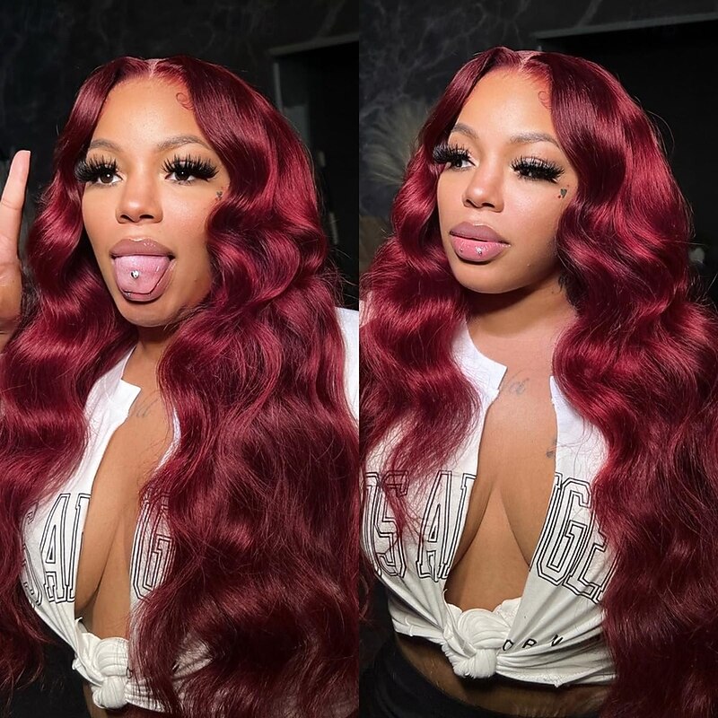 Burgundy Human Hair 13x4x1 T Lace Human Hair Wig Body Wave Lace Wig 150% Density