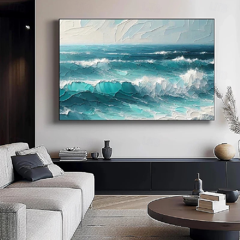 Handpainted  Blue Ocean Seascape Coastal oil painting hand painted Wall Art Abstract Beach Seascape Painting On Canvas for Living room Huge Extra Large seascape painting Wall Art Decor2