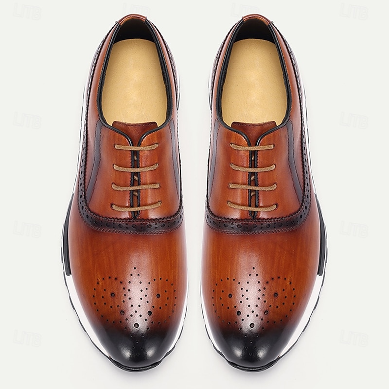 Men's Genuine Leather Brogue Sneakers – Handmade Vintage Wingtip Oxford Shoes with Classic Perforated Detailing for Business & Casual Wear4