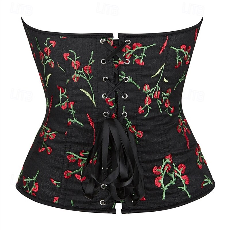 Retro Vintage Medieval Renaissance Corset Vest Bustier 12 Bones Floral Embroidery Fancy Dress Women's Fantasy Royal Halloween Carnival Party Casual Daily LARP Adults' Corset4