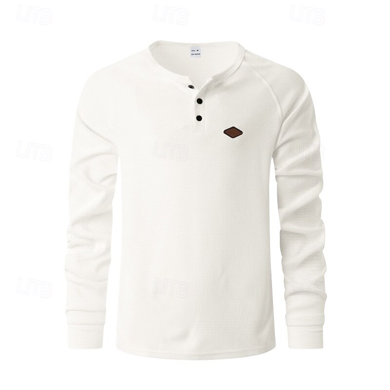 Men's Button T Shirt T Shirt Waffle Henley Shirt Henley Shirt Long Sleeve Henley Spring Fall Plain Fashion Designer Basic Buttons Vacation Street Going out Black Blue Khaki Top Tee for Men3