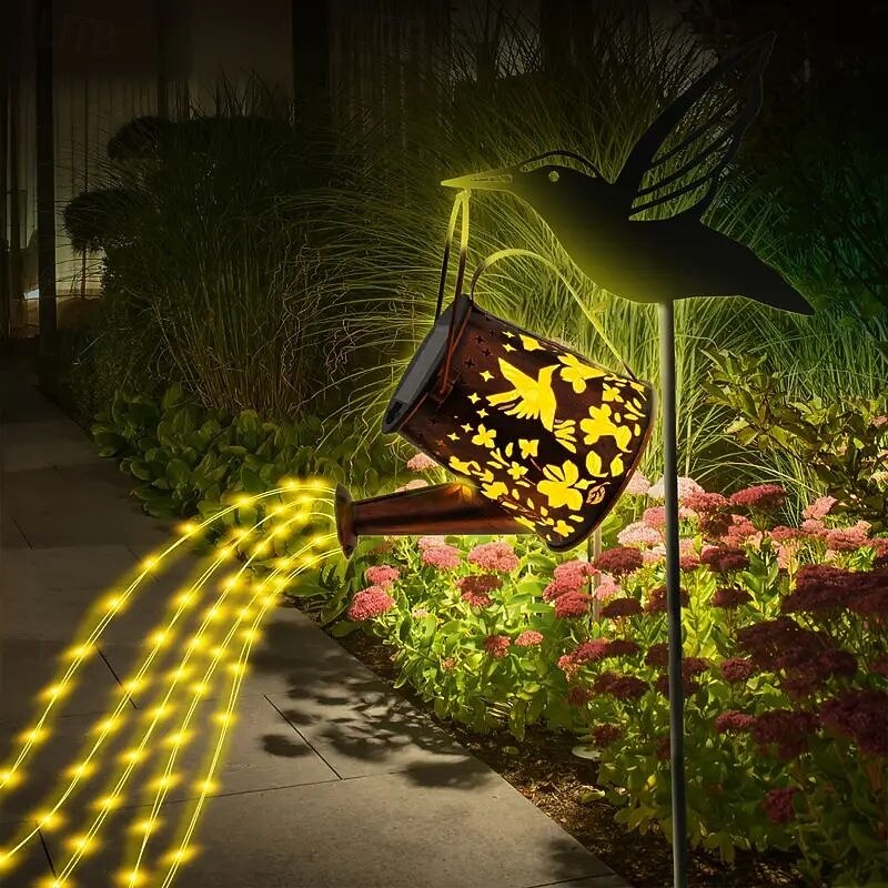 1pc Solar Bee Water Bottle Lamp – Iron Hummingbird Kettle Hanging Light, Waterproof Outdoor Lawn Lamp for Patio, Wedding, Camping and Party Decoration4