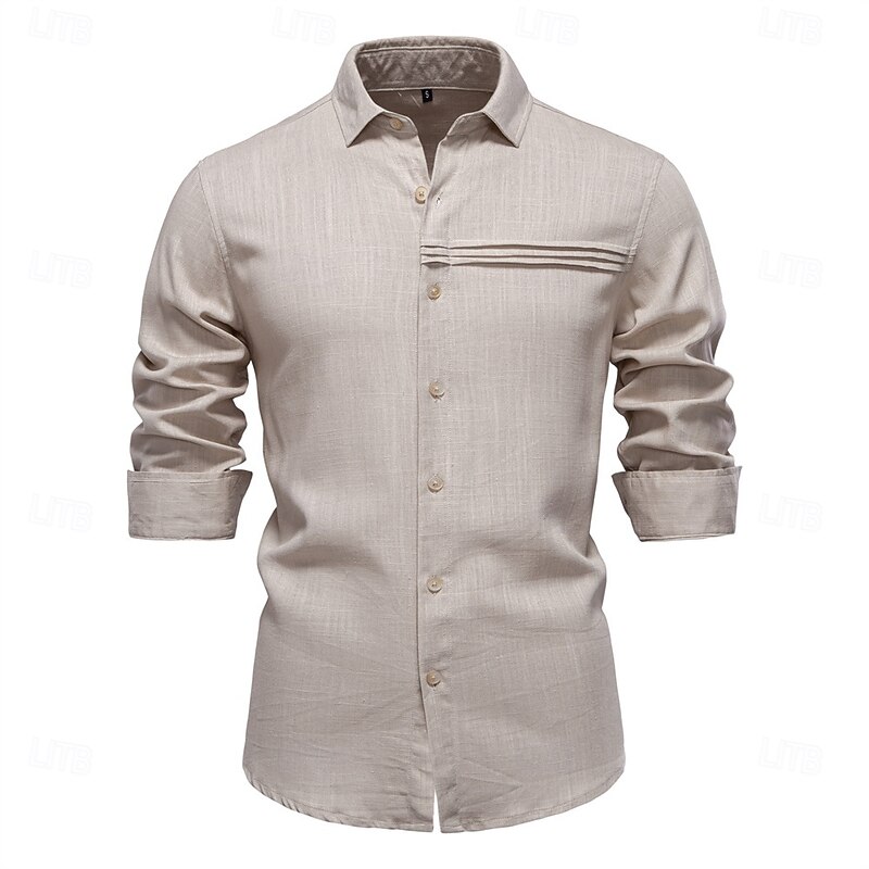 Men's Shirt Linen Shirt Cotton Linen Shirt Casual Shirt Button Up Shirt Plain Vacation Street White Dark Navy Apricot Long Sleeve Lapel Spring Clothing Apparel Ruched