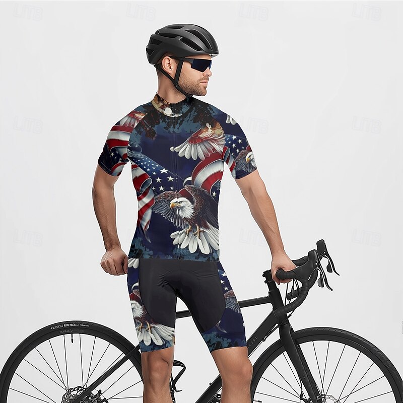 Men's Cycling Jersey Eagle Short Sleeve Bike Tee Tshirt Jersey with 3 Rear Pockets Mountain Bike MTB Quick Dry Anatomic Design Wicking Breathable Sports Navy Brown Khaki Clothing Apparel4