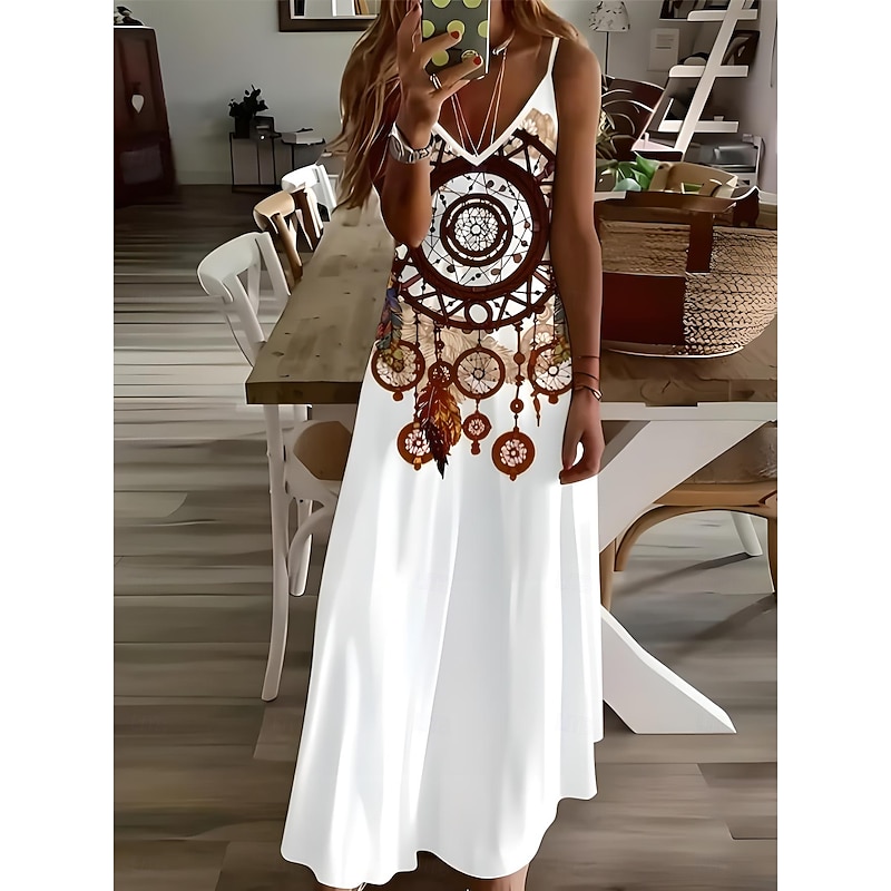 Women's Maxi Dress Casual Dress A Line Dress Slip Dress Vacation Vintage Ethnic Daily Regular Fit Paisley Sleeveless V Neck White Summer Spring Fall