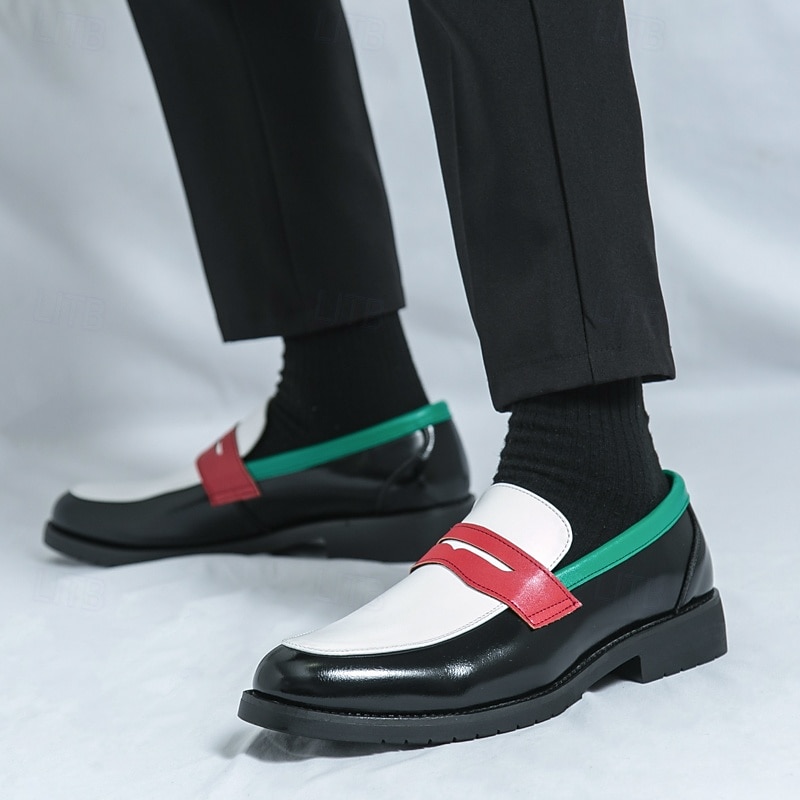 Men's Premium Faux Leather Slip-On Shoes with Bold Color Block Design - Comfortable, Stylish Footwear for Casual and Formal Occasions3